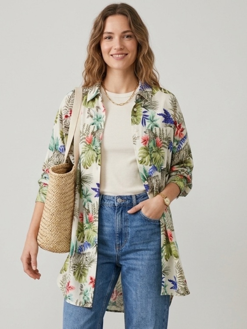 𝐙𝐀𝐑𝐀 Oversized tropical print shirt dress Size M